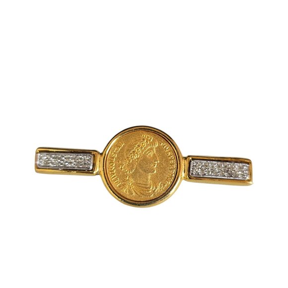 Vintage Ben Amun Gold Tone Coin Brooch - Picture 1 of 3